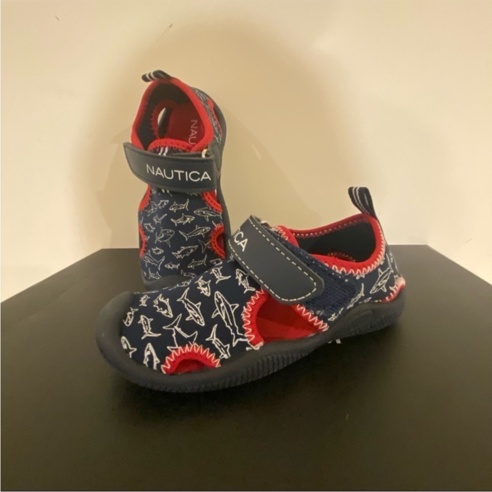 Nautica Kids Blue and Red Shark Print Water Shoes